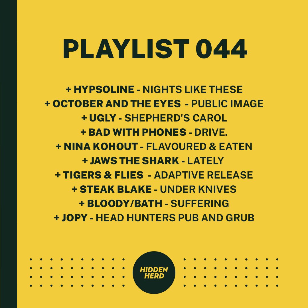 Hidden Herd (@hiddenherd) on Twitter photo More exciting emerging artists, ones-to-watch and hidden gems have been added to our new music discovery playlist 🔥
Playlist 044 = <a href="/octob_r/">October</a> <a href="/uglyofficialuk/">Ugly</a> <a href="/Jawsthesharkkk/">Jaws The Shark</a> <a href="/TigersandFlies/">Tigers and Flies</a> <a href="/bloodybath2/">bloody/bath</a> <a href="/Jopymusic/">Jopy</a> + more.
Like and listen on Spotify ➡️ spoti.fi/3JilamR More exciting emerging artists, ones-to-watch and hidden gems have been added to our new music discovery playlist 🔥
Playlist 044 = <a href="/octob_r/">October</a> <a href="/uglyofficialuk/">Ugly</a> <a href="/Jawsthesharkkk/">Jaws The Shark</a> <a href="/TigersandFlies/">Tigers and Flies</a> <a href="/bloodybath2/">bloody/bath</a> <a href="/Jopymusic/">Jopy</a> + more.
Like and listen on Spotify ➡️ spoti.fi/3JilamR