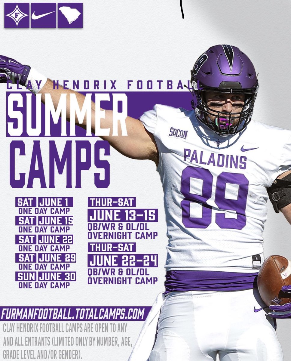 Saturday is coming fast! There is still time to register, don’t miss out! 🔗 furmanfootball.totalcamps.com/About%20Us