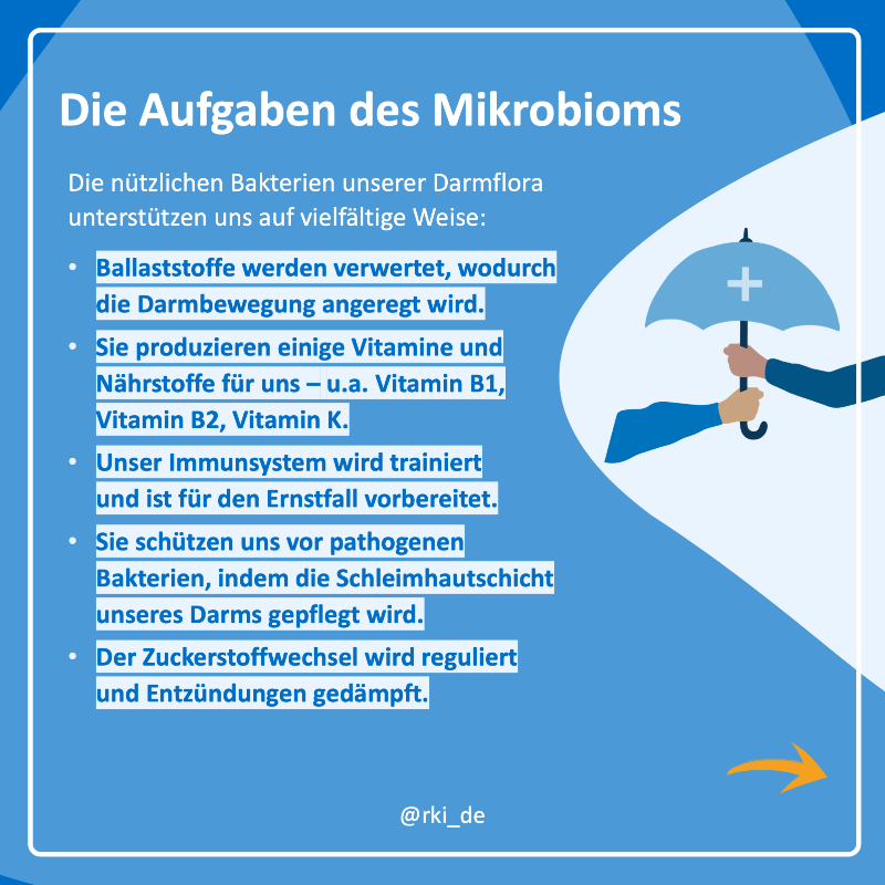 rki_de's tweet photo. 🦠 Das menschliche #Mikrobiom umfasst alle Mikroorganismen, die in und auf unserem Körper leben. Es spielt eine entscheidende Rolle für die Gesundheit.

In #WasIstEigentlich geht es insbesondere um das Darmmikrobiom, dessen Ausgewogenheit essenziell für das Wohlbefinden ist. ⬇️