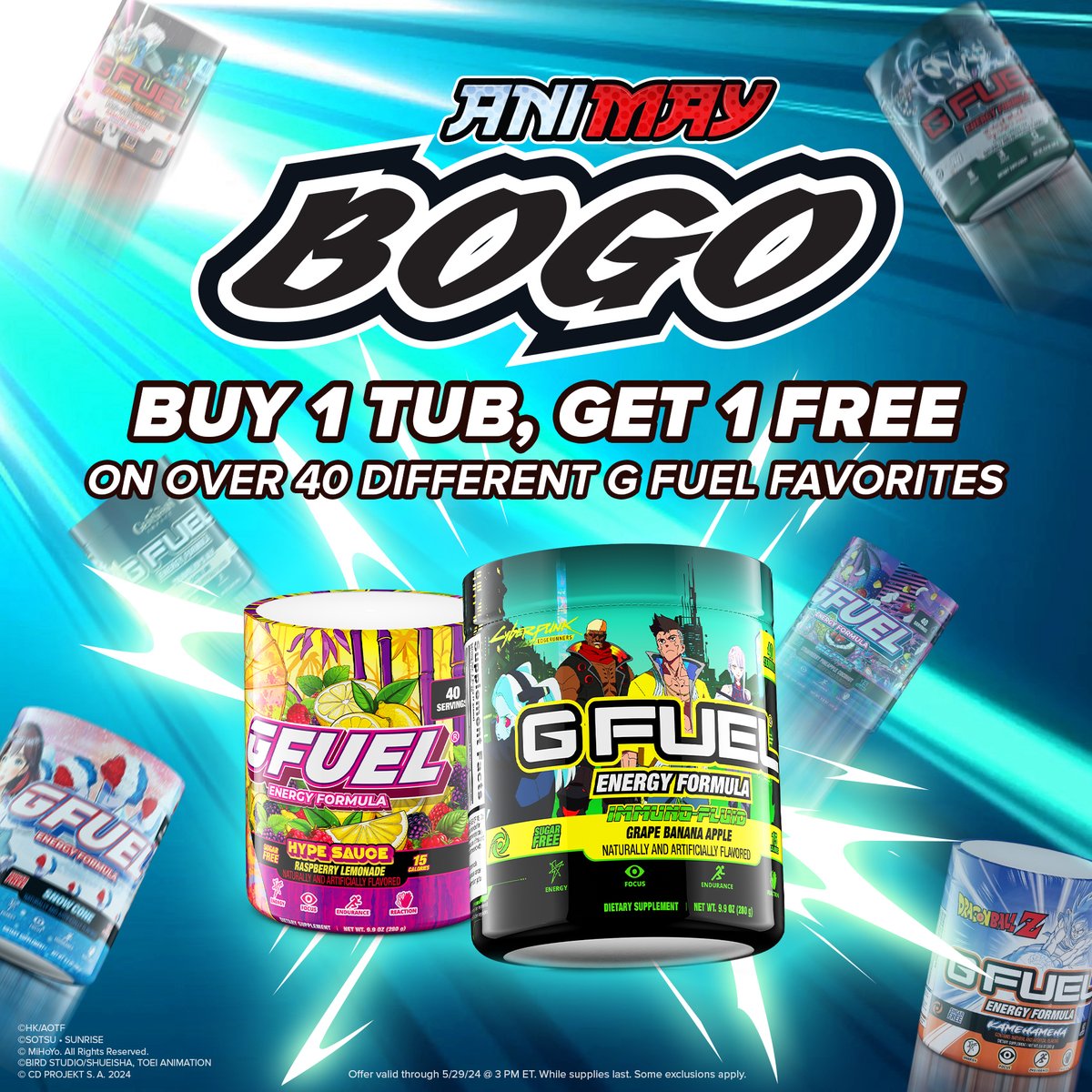 Only a couple days left to take advantage of the @GFuelEnergy #GFUELAnimay BOGO Sale! Some of flavors I'd recommend - Hype Sauce, Sage Mode, & Watermelon Limeade 🔥🔥🔥 ➡️ affiliateshop.gfuel.com/bogo-immortal