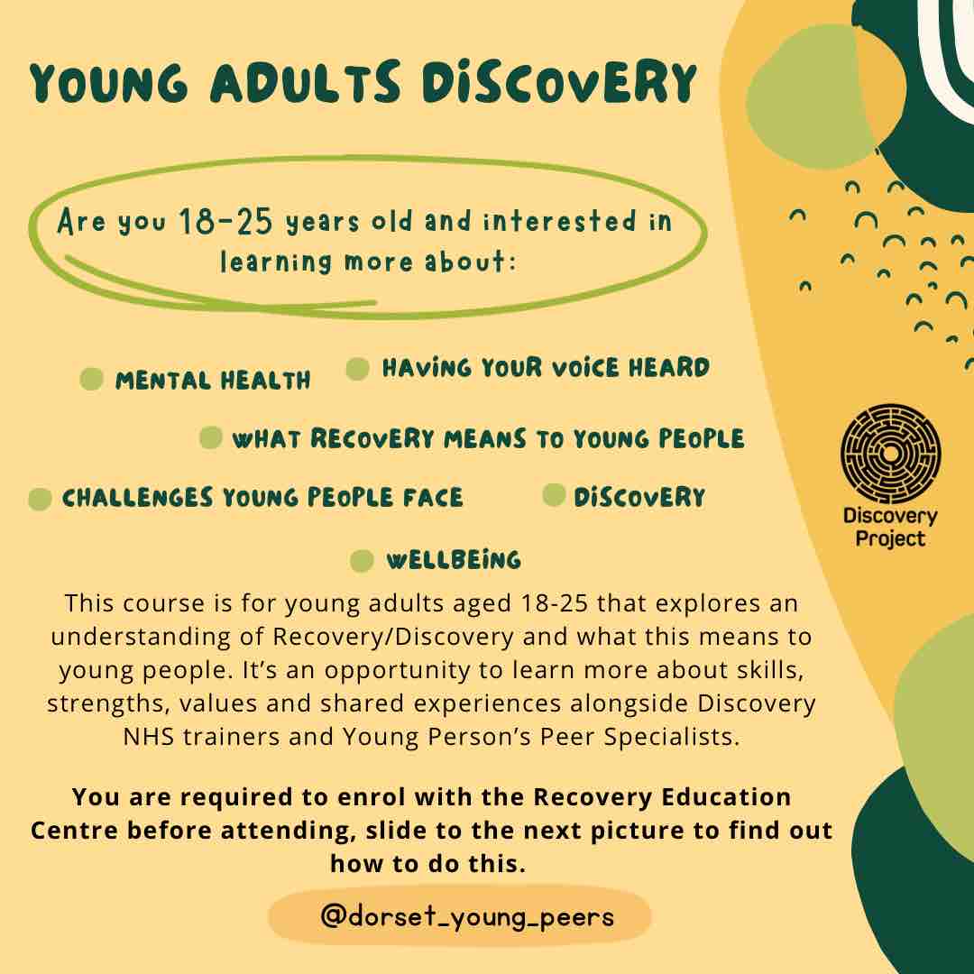 Dorsetdiscovery's tweet photo. We have our “Young Adults Discovery” 3 part course starting on June 11th for young adults aged 18-25.
Check out the second image for details on how to enrol with the REC.
Please share or tag someone you think may be interested!
#peersupport #youngpersonsmentalhealth #discovery https://t.co/fyc3dA9lpd