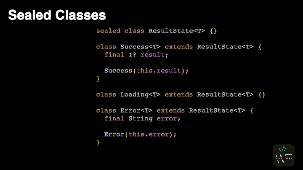 burhanrashid52's tweet image. #FlutterTip You can wrap all your async state, whether it be an API or database call, in a ResultState sealed class and use pattern matching to build widgets based on those states.
