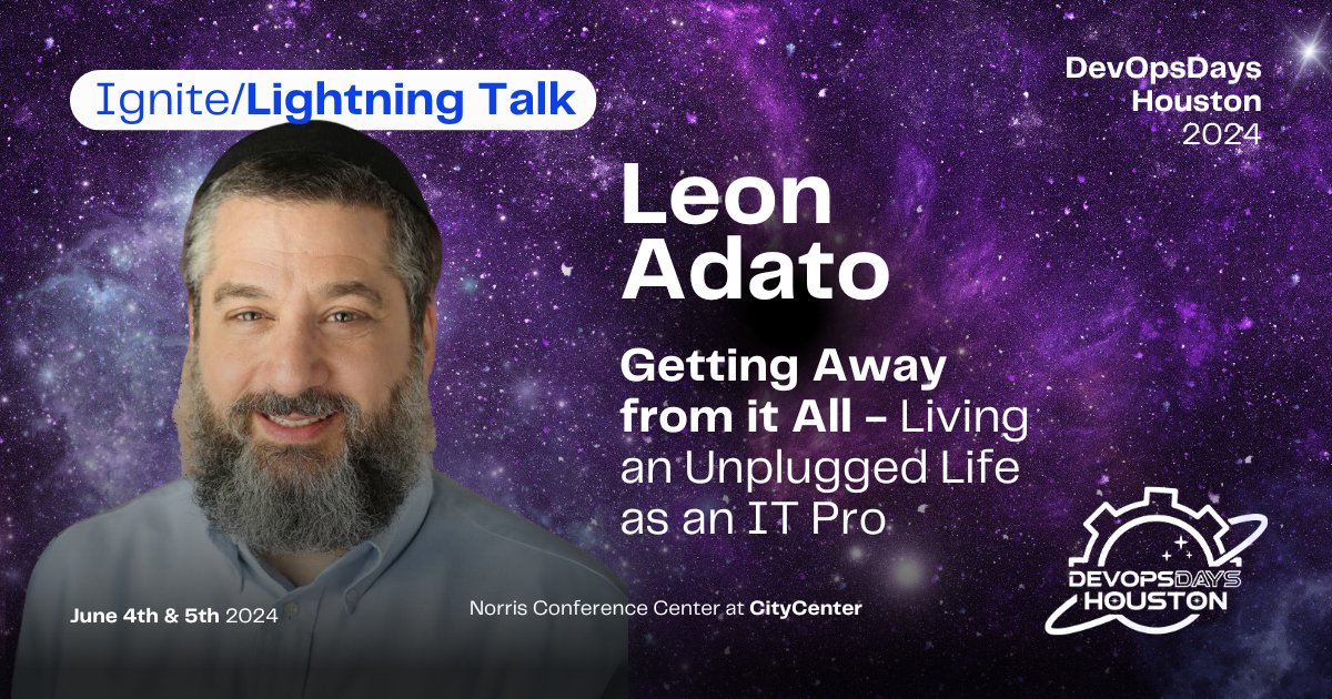 Join us for Leon Adato's lightning talk: 'Getting Away from It All - Living an Unplugged Life as an IT Pro.' Get your tickets here: lnkd.in/dfi4Jxx5?utm_m… #DevOpsDays2024 #TechTalk #LeonAdato #LightningTalk #UnpluggedLife #ITPro #GetYourTickets #Innovation #TechCommunity