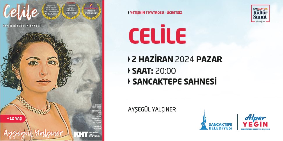 Kültür ve sanat etkinliklerimiz devam ediyor. 🎬 “Celile” adlı yetişkin tiyatro oyunumuza tüm komşularımızı bekliyoruz. 🗓 2 Haziran Pazar ⏰ 20:00 📍Sancaktepe Sahnesi @alperyegin_