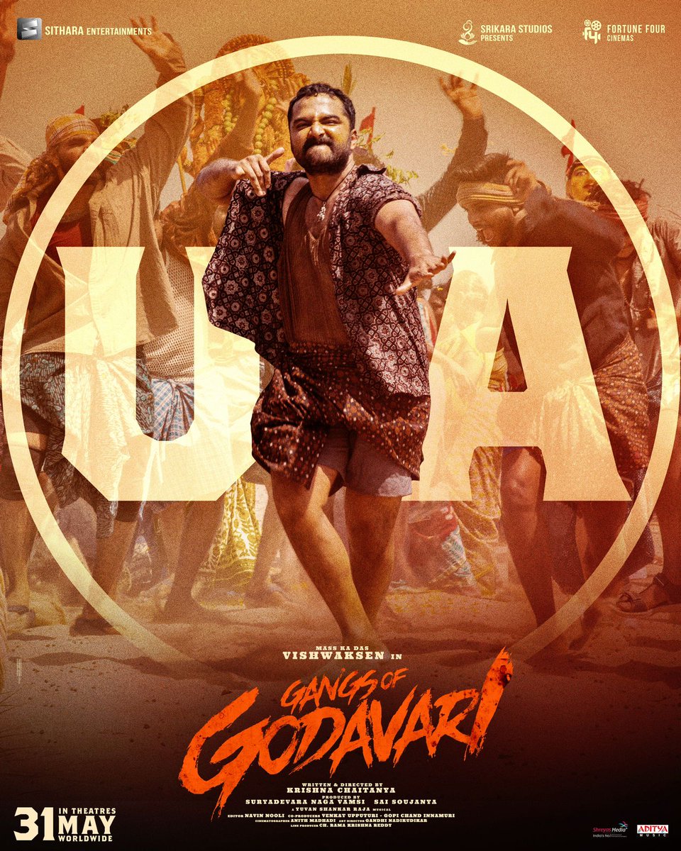 #GangsOfGodavari is certified with 𝐔/𝐀 💥

Mass Ka Das @VishwakSenActor’s #GOG worldwide grand release at theatres near you on MAY 31st! 🌊🔥

 @adityamusic

#GOGOnMay31st 💥