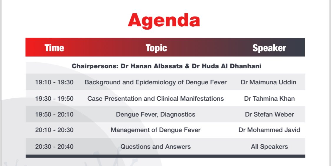 Join us in less than 2 hours as we embark on an important session to learn more about Dengue Fever!

Dont miss this EIDS event
Starting 1910 UAE time
<a href="/eids_uae/">EIDS_UAE</a> 

Register here for free:

us02web.zoom.us/webinar/regist…