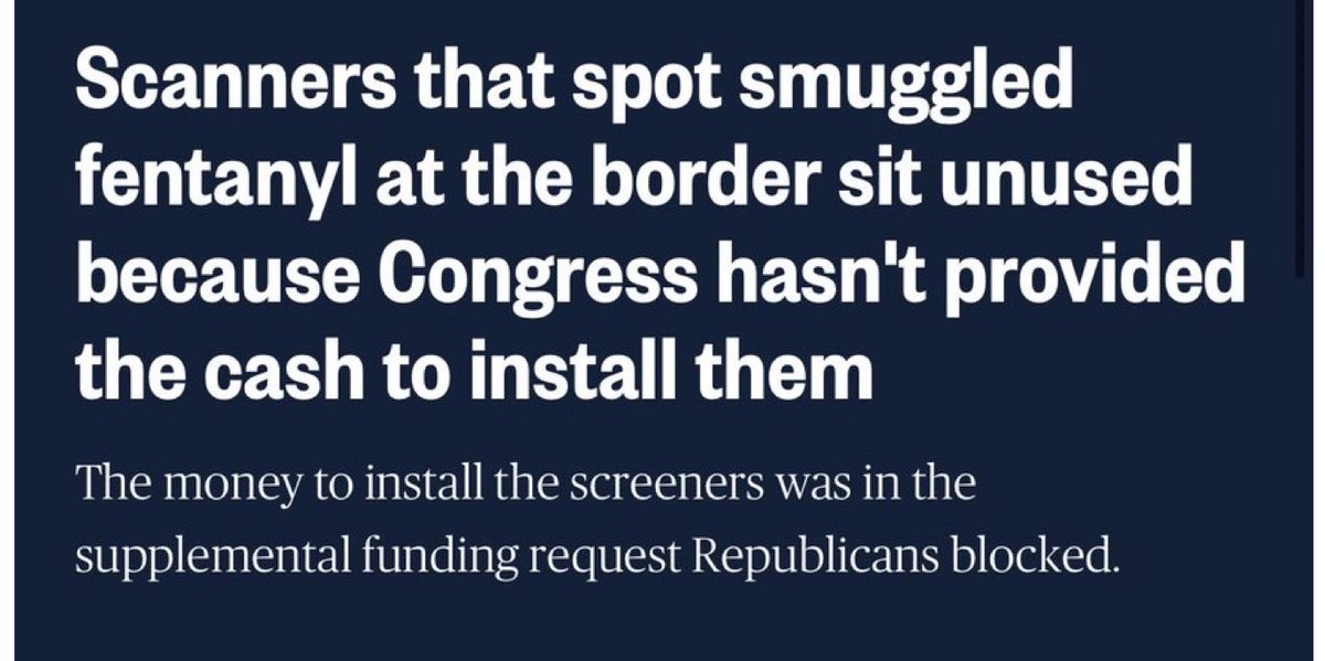 @RyanMarino @TheRickWilson 🚨 Republicans voted AGAINST FENTANYL SCANNERS! 👉 100 High-Tech Scanners that detect Fentanyl are sitting in warehouses instead of detecting drugs at the border. Republicans should be saving lives Now instead of waiting on Trump. Pass the Border Bill! #VoteBlue