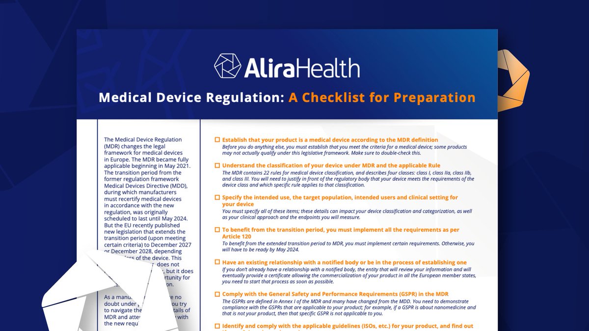 Would you like to bring your medical device to the European market? Connect with Tabatha Bourgois next week at #BIO2024  to learn more about our capabilities as your regulatory partner, and download our MDR Preparedness Checklist here: alirahealth.com/education-hub/… #medicaldevices