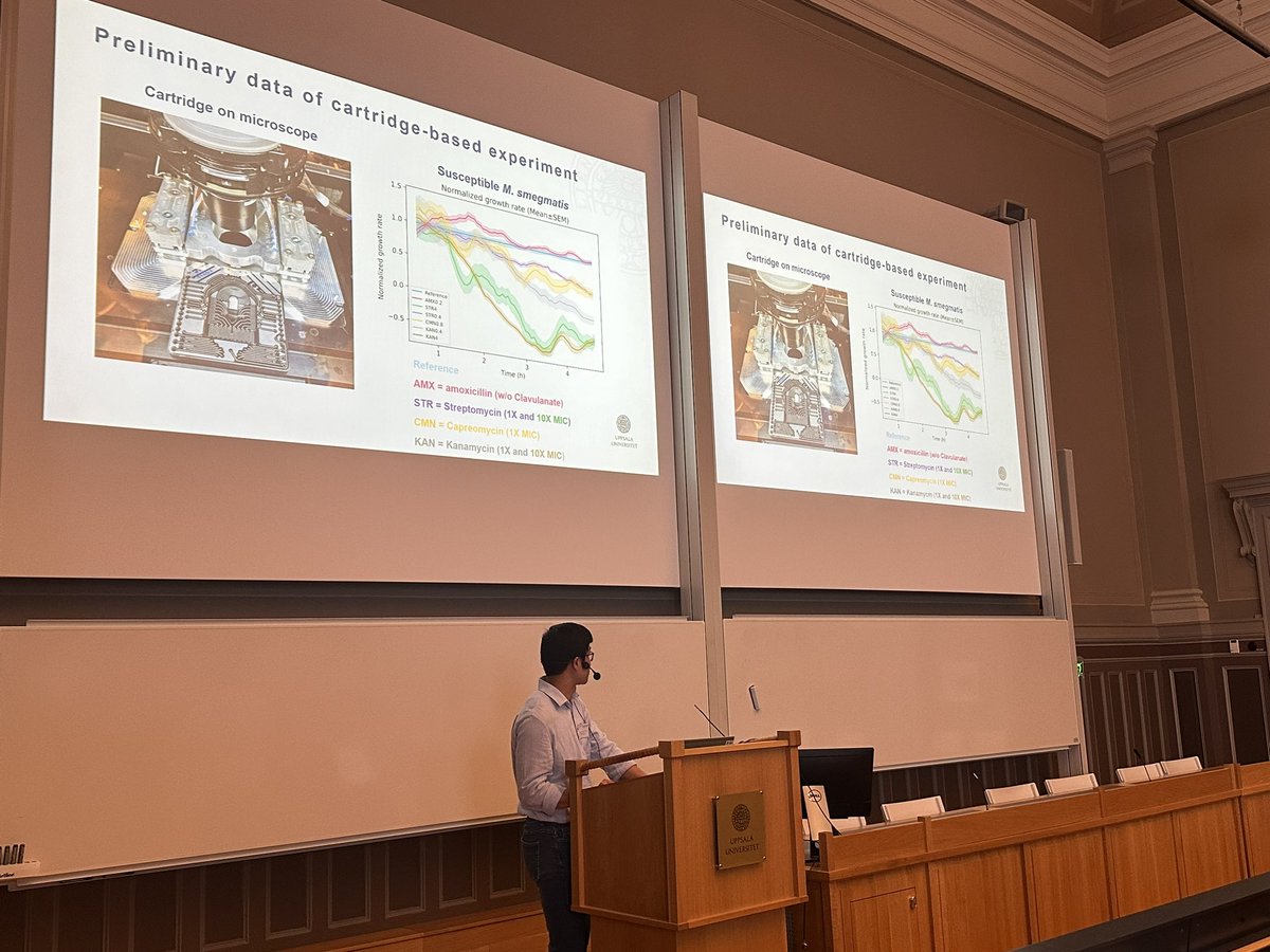 Finishing up the last session of the day with Buu Min Tran from @johan_elf_’s lab 
They work with #microfluidics is now pushing the needle to make fast diagnostics for mycobacteria, a notoriously slow growing bacteria. Their result show promising data for under 24h! 

#UADays24