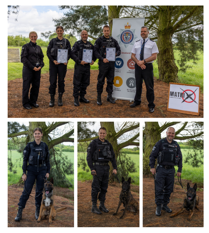 ClevelandPolice's tweet photo. Three new police dogs have been licensed alongisde their handlers, to help protect the communities of Cleveland 🐾

After intensive training, the new handlers and dogs can now deploy onto the streets with their specialist skills and tactics. 

More 👇🏻 
https://t.co/Rks5aBQkID https://t.co/w6hc1o4Eef