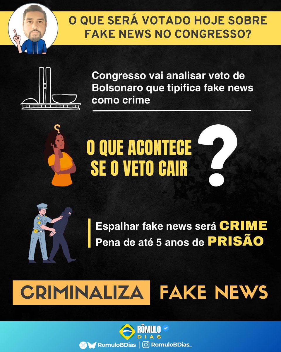 Sem fake news o BOLSONARISMO MORRE
CRIMINALIZA FAKE NEWS
DERRUBA VETO