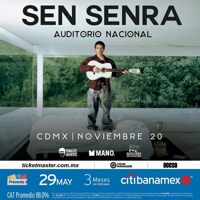 ⭐️⭐️Sen Senra - Auditorio Nacional!!!⭐️⭐️

🎟️Preventa Citibanamex - 29 mayo 11 AM
💵Precios con cargos: $793 a $1,769
🔗LINK: sovrn.co/1i7jdq9

#cdmx #mexico #boletos #sensenra #ocesa #tourmanager #ticketmaster #ticketsmx