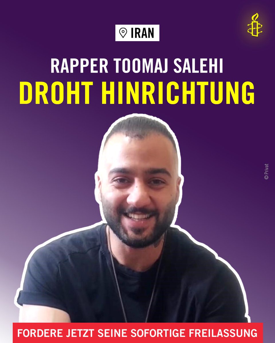 Fordere jetzt die sofortige Freilassung des Rappers #Iran #ToomajSalehi: bit.ly/3WXY0MR Ein Revolutionsgericht hat ihn wegen seiner Teilnahme an den Protesten 2022 und wegen seiner kritischen Beiträge auf Social Media zum Tode verurteilt. #FreeToomaj #jinjyanazadî