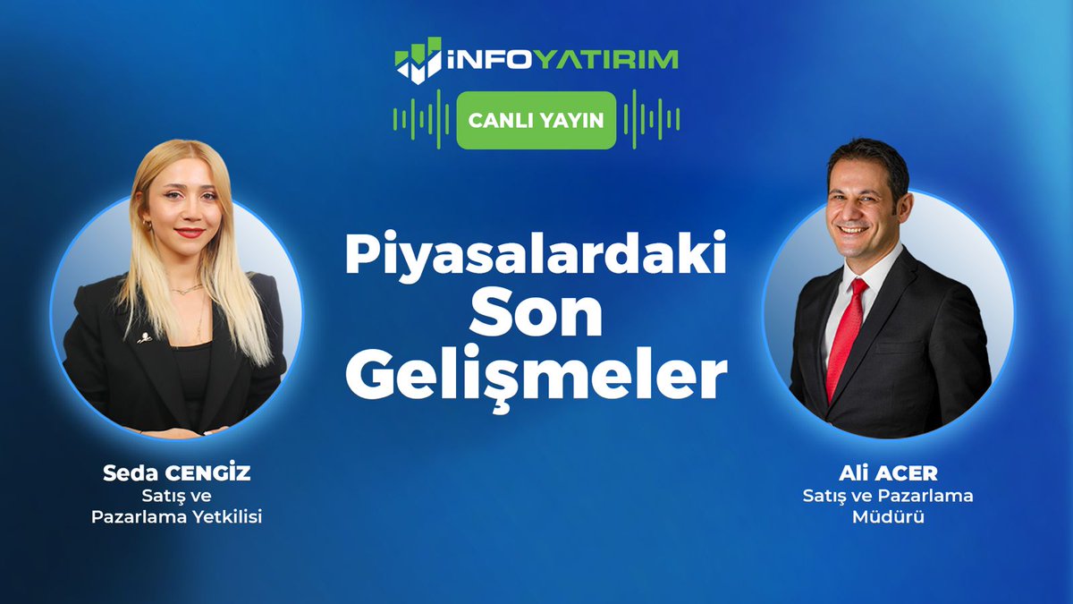 Yayın Başladı! Satış ve Pazarlama Müdürümüz Ali Acer @fx_trader__ , YouTube kanalımızda Satış ve Pazarlama Yetkilimiz @sdacengiz3 moderatörlüğünde piyasalardaki son gelişmeler hakkında konuşuyor. Canlı yayın için: youtube.com/live/MJs09N4sy… #infoyatırım #borsa #hisse #bist