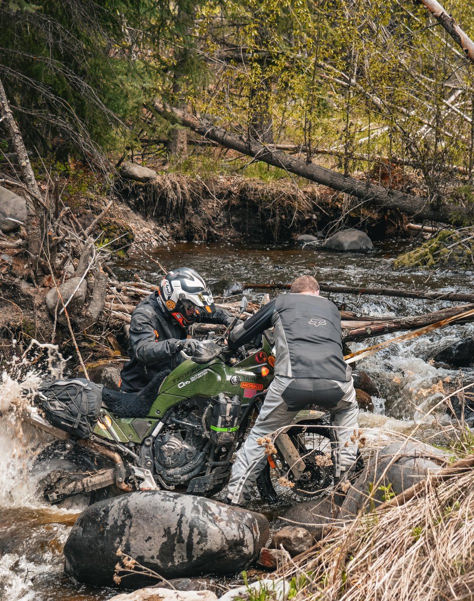OutbackMototek's tweet photo. Is it questionable? Name one fun thing about riding big bikes off-road! Dragging them out of deep creek beds isn’t one of them, but with the right team it’s “easy peasy”. 
.
#offroad #offroading #advriders #advrider #advmoto #advmotorcycle #dualsport #dualsportadv #outbackmotortek #yamahatenere700 #husqvarnanorden901 #apriliatuareg660