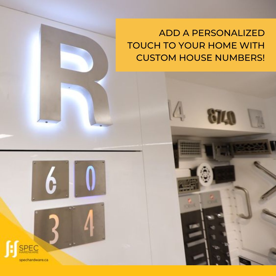Make your house feel like home with custom house numbers that showcase your unique personality. It's the little details that make all the difference! Visit us at spechardware.ca

#spechardware #HouseNumbers #yeghardware #interiordesign #yegdesign #homedesign #luxurydesign