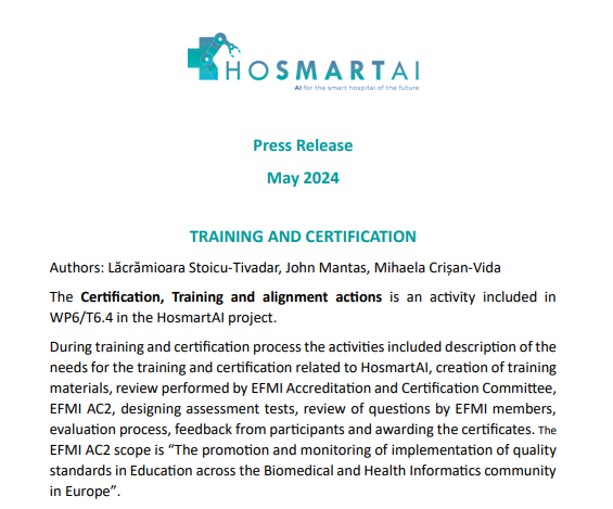 New press release!
Want to know more about the training and certification ran by <a href="/EFMI/">European Federation for Medical Informatics</a>  team? 👉 hosmartai.eu/knowledge-base…