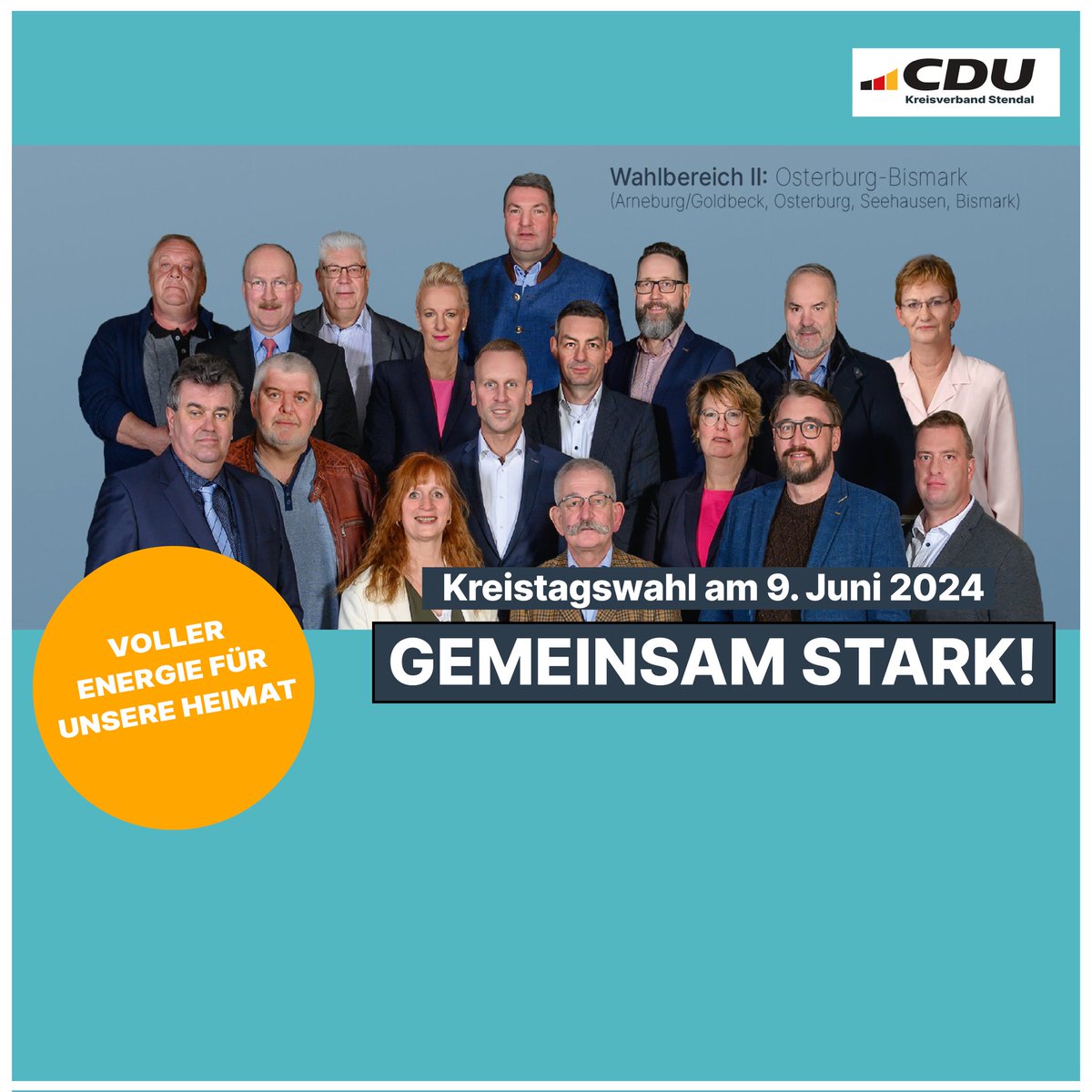 ❗🗳️ Am 9. Juni 2024 sind in #SachsenAnhalt Kommunalwahlen.

Für den Kreistag des Landkreises Stendal stellen wir 52 starke Bewerberinnen und Bewerber auf. Das sind Kandidatinnen und Kandidaten aus dem Wahlkreis 2 – Osterburg-Bismark:
cdu-stendal.de/news/lokal/149…
#Kommunalwahl2024