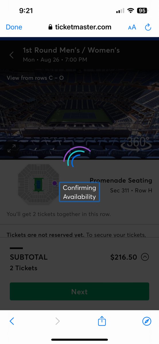 Lia22Z's tweet photo. @Ticketmaster @usopen @amex what’s going on?? This is my 3rd try and it won’t go through! https://t.co/tM3LDmNm8s