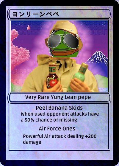 Gm

I have collected over 100 million digital things in my life but only one will get me into the pearly gates of heaven 👇

LEANPEPE

some say Yung Lean is the actual anon creator of this 3 edition rare Pepe from 2016 -  but only time will tell