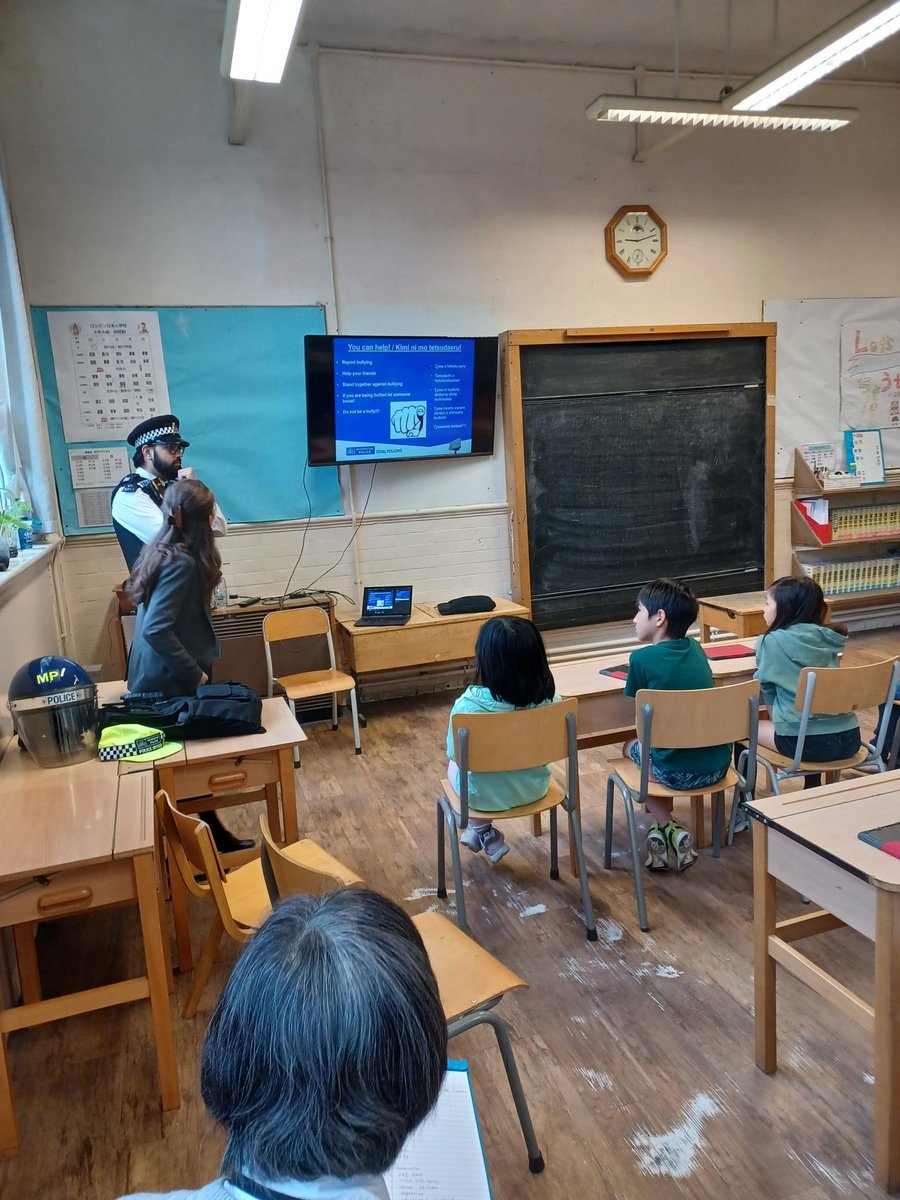 (1/3) North Acton SNT held an anti-bully talk at the local Japanese school today. This was for students in year 4-6, after the students got to wear some Met police uniform. #ealing #snt #acton #communitypolicing #saferlondon