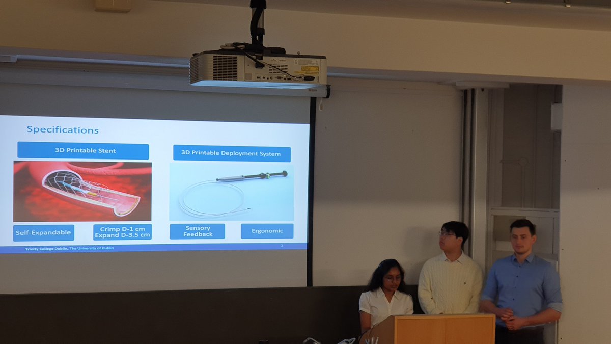 tcdengineering's tweet photo. The final presentation in this first session is #TeamStent and their innovative stent deployment system design, called #StentRelease which intends to improve the stent delivery to the aorta #EngineeringDesignDay https://t.co/ooD4vQKr4r