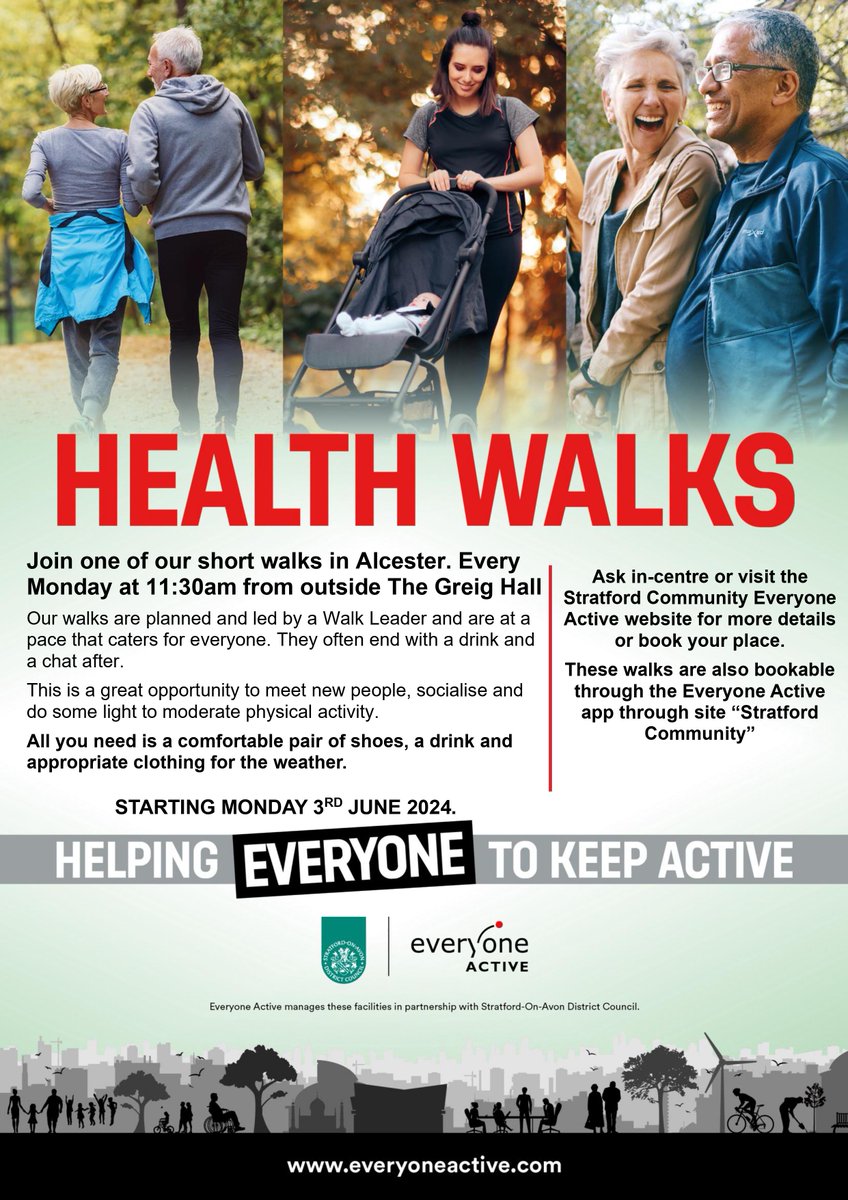 📢New activity- Health Walks in Alcester
Short walks in Alcester on Mondays starting this Monday 3 June. 
Meet at 11.30am outside the Greig  Hall. 
See you there!
#alcester #greighall #healthwalks