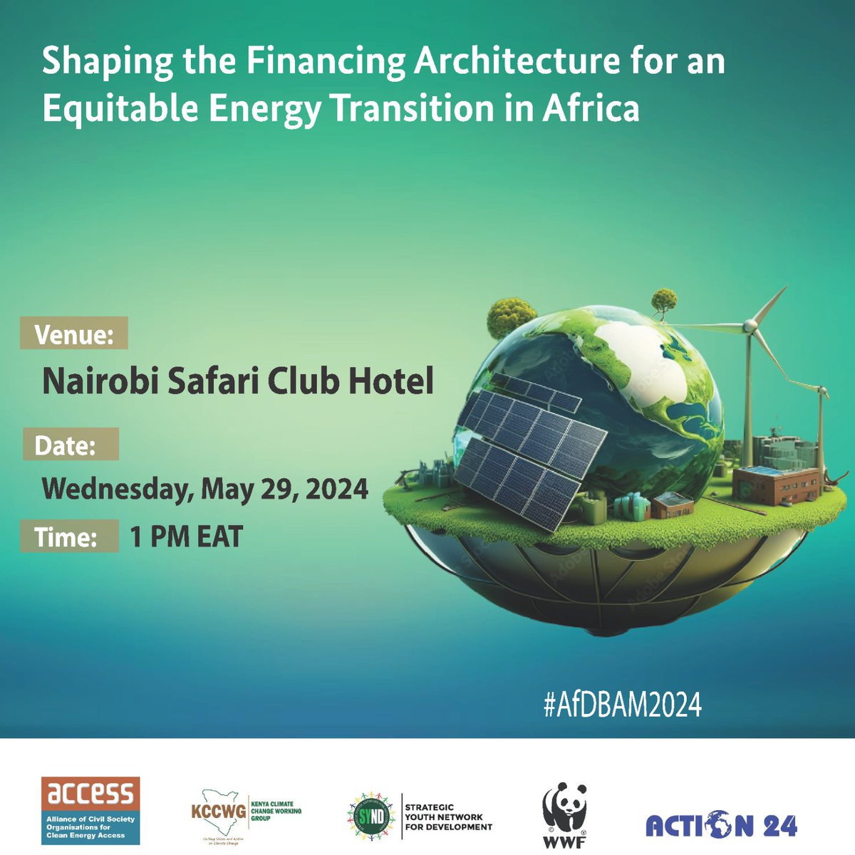 Join our AfDB side event on 'shaping the financing architecture for an equitable energy transition in Africa. 🗓️ Wednesday, May 29, 2024  🕑 2:00pm EAT  🏨 Nairobi Safari Club Hotel 🔗 Meeting link⬇️ us02web.zoom.us/j/86814320867?… #EnergyAccess #AfDBAM2024 #JustEnergyTransition #SDG7