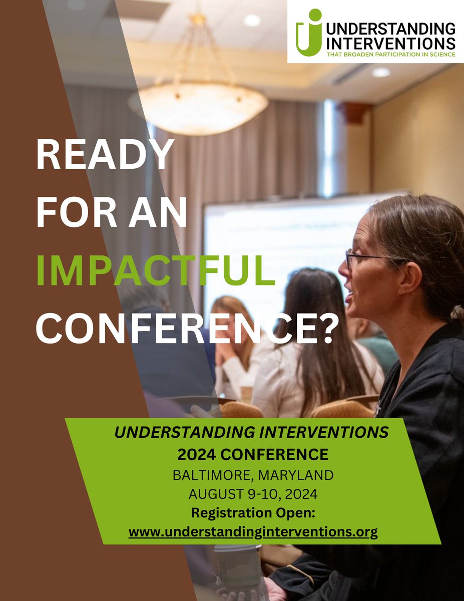 Our conference registration, hotel booking, and proposal submission links are now live on our website! Don't miss out-visit our site understandinginterventions.org/conferences/20… Share widely and join us for an experience to broaden participation in STEM!  #Conference2024#RegisterNow#CallForProposals