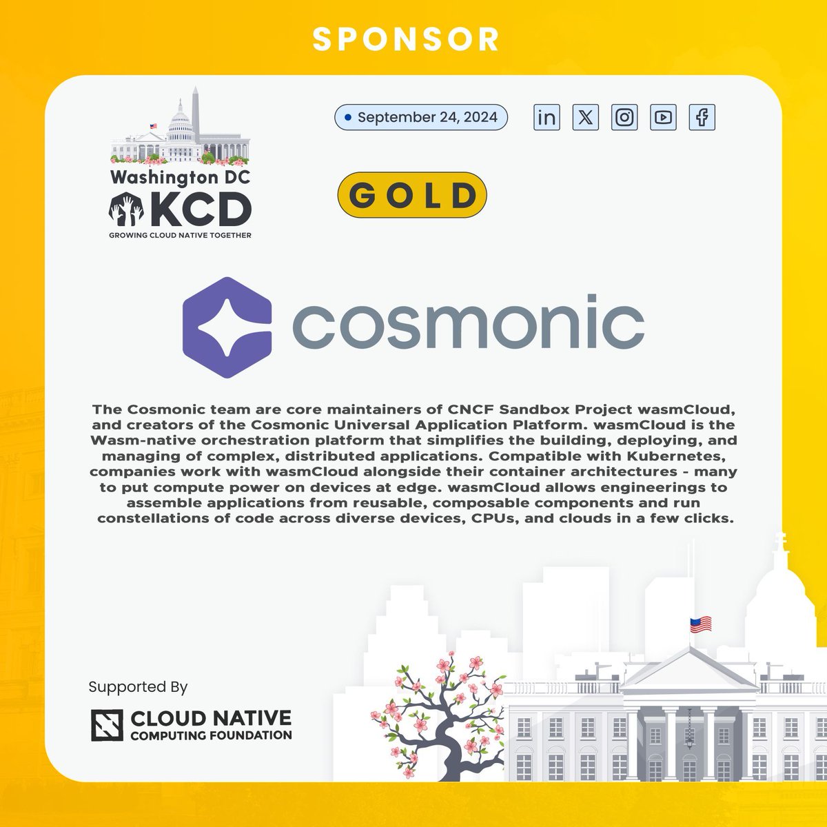 Proud to welcome @Cosmonic as a 2024 Gold Sponsor.  Cosmonic are the creators and maintainers of CNCF Sandbox Project wasmCloud. Get your discounted Early Bird ticket today! @CloudNativeFdn @kubernetesdays #wasm #wasmCloud #cloudnative
bit.ly/KCDDC2024