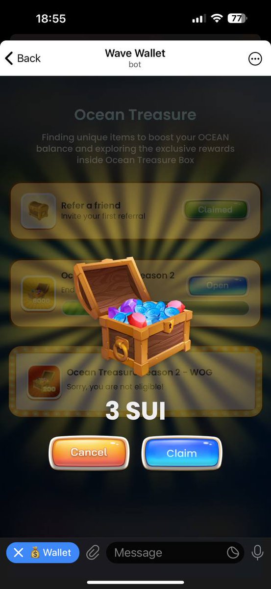 tvbuiii's tweet photo. I just won in the Ocean Treasure Season 2 event. There are so many Treasure Seasons are coming.

Join with me: https://t.co/TQQsfQ2mOD 

@WaveOnSui , @SuiNetwork https://t.co/b078oHxPYe