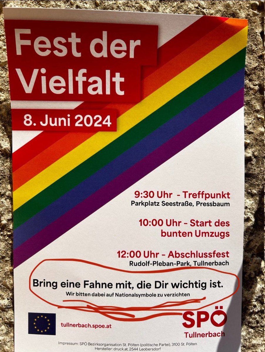 Die Babler-SPÖ will bei ihrem „Fest der Vielfalt“ KEINE Österreich-Fahnen sehen. Offenbar findet man sich durch die offizielle Fahne der Republik gestört, oder wie kann man das sonst verstehen? Wenn das Kreisky erfahren würde, würde er sich im Grab umdrehen. Gut, dass die Bürger