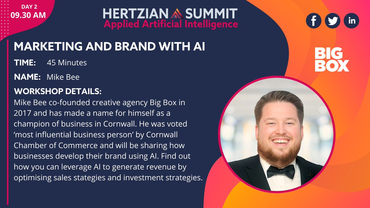 Mike Bee co-founded the creative agency Big Box. Voted ‘most influential business person’ by the Cornwall Chamber of Commerce he's an expert in helping businesses develop their brand using AI.

Don't miss the "Marketing and Brand with AI" workshop. amata.ticketsolve.com/ticketbooth/sh…