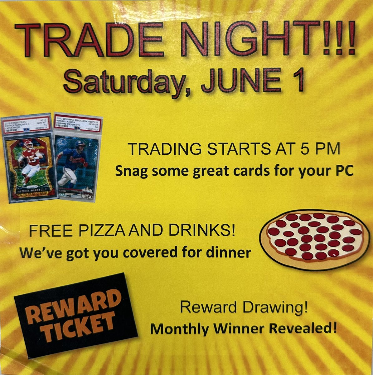 Trade night is this Saturday! We are ordering food from our favorite Asian restaurant Malaysia 18 for light finger foods! Come join us starting at 5PM this Saturday!