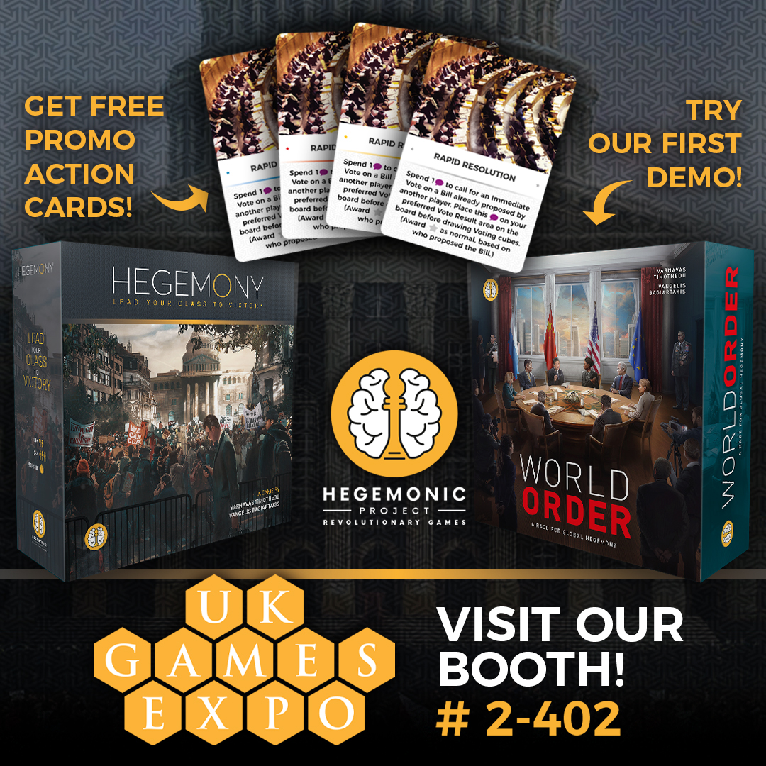 🚀 Countdown to UK Games Expo 2024! Be sure to visit us at booth 2-402 for an exclusive chance to play Hegemony and experience World Order. ✨Don't miss out on our free Hegemony promo cards! See you in Birmingham! #UKGamesExpo #Hegemony #WorldOrder #HegemonicProject #PromoCards