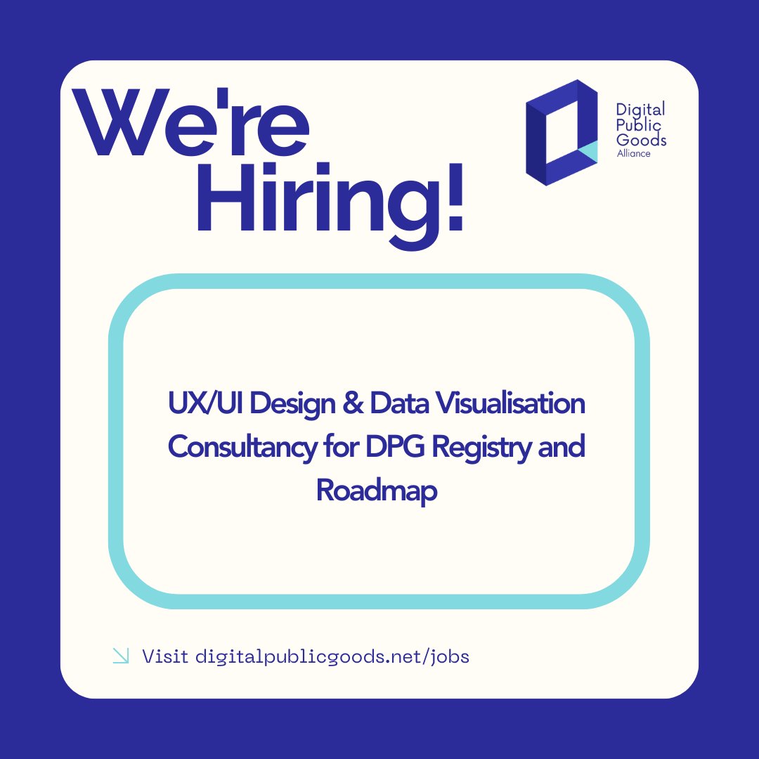 📢#UX and #UI designers!

The DPGA Secretariat is hiring a consultancy to help refine the DPG Registry and Roadmap - critical tools that will help strengthen the #DigitalPublicGoods ecosystem

Apply today if you have strong data visualization experience👉digitalpublicgoods.net/jobs/