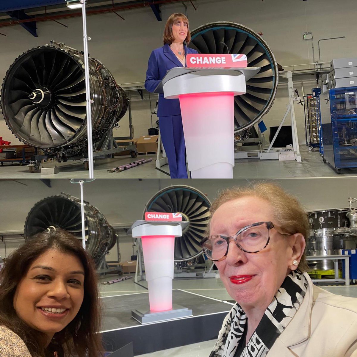 I was at Rolls-Royce in Derby today to hear @RachelReevesMP speak. Rachel would be the UK's first female Chancellor, and we were joined by our first female Foreign Secretary, Margaret Beckett, and the next generation of @UKLabour women, with PPCs @SamanthaNiblet4 & @catkinson80.