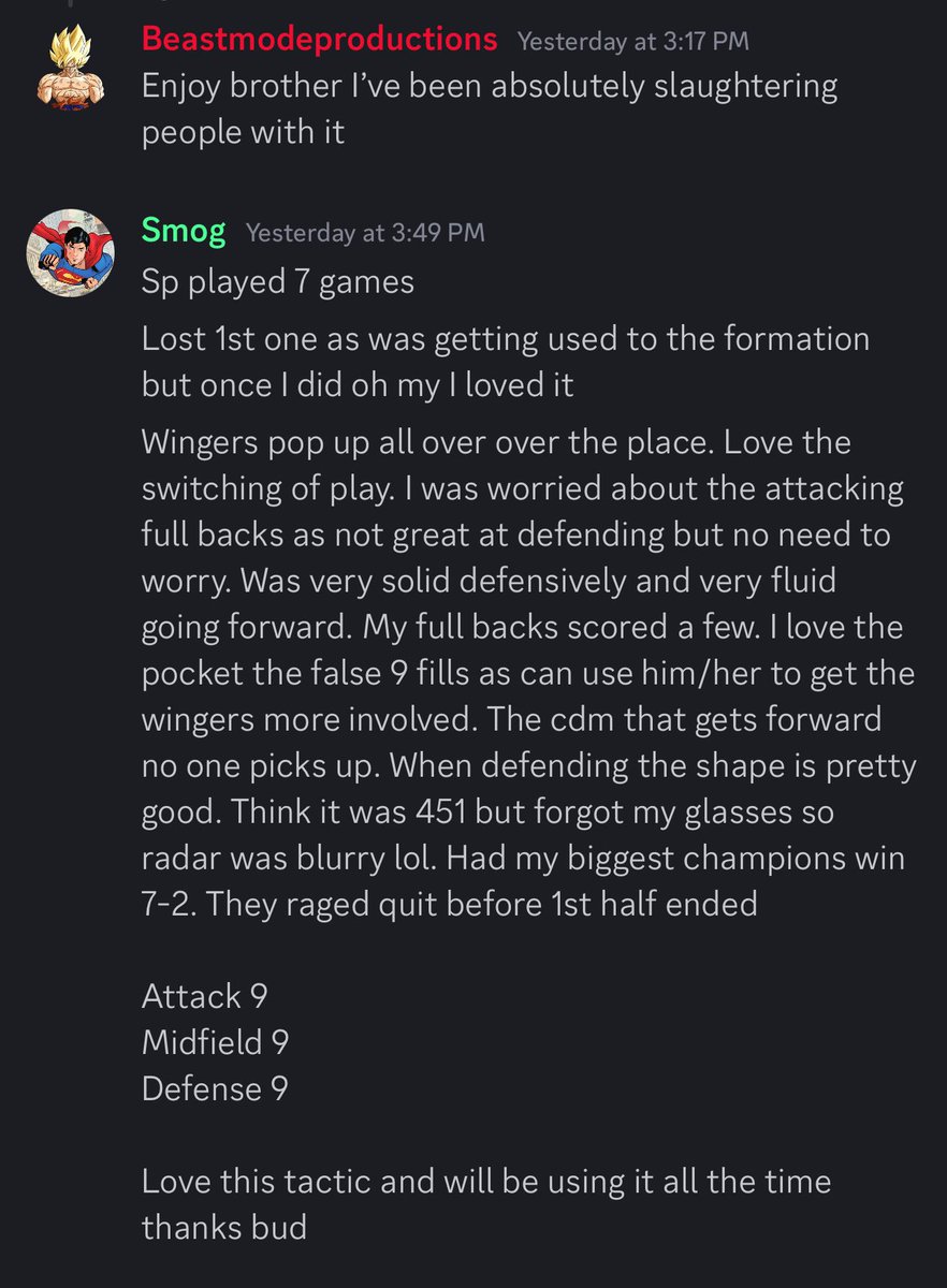 🚨 NEED TACTICS TESTERS 🚨 

Got a spicy new tactic for you, early reviews banging

The “Rat Repentance” tactics 🐀 ☠️

Repent from the way of the rat

Do you like endless options in attack?

Play tiki taka OR direct, saucy ball?

Comment “Repent” 👇🏼 & I’ll DM them to you

😘 BMP