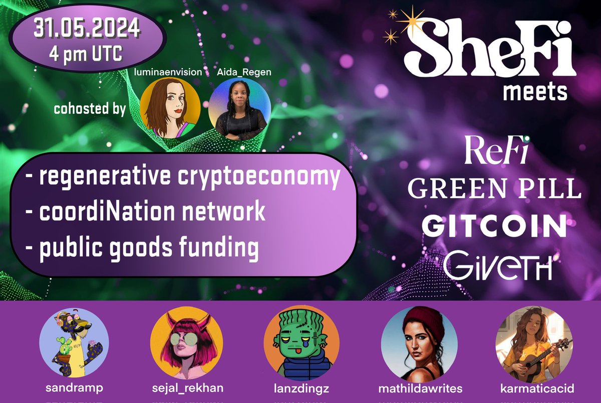 Hello Hello 👋 

Join us this coming Friday for an awesome discussion around regenerative crypto economy for impact 🌎Learn about public goods funding and many more 🎉

Register 👇
lu.ma/utmp0tco

@luminaenvision 
@ReFiLagos01