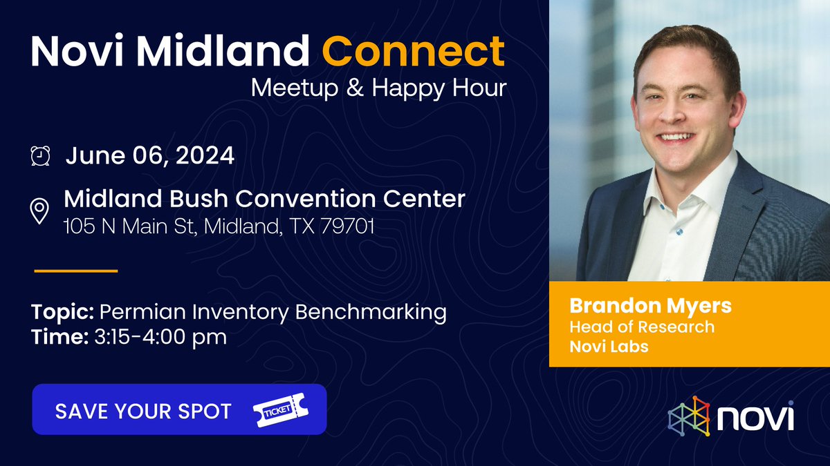 Reminder! 📣Join us in Midland on June 6th for a unique gathering to talk about Permian inventory, hear from a top operator on forecasting practices, and get a demo of Novi's latest big release!

We’ve got a packed agenda! We want to spotlight Brandon Myers, Head of Research at