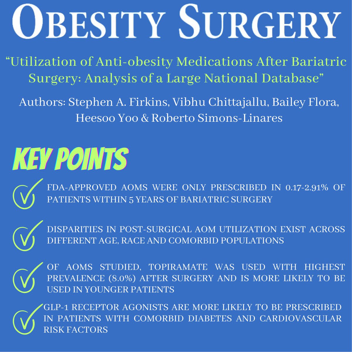 BEST PAPERS MAY ISSUE
'Utilization of Anti-obesity Medications After Bariatric Surgery: Analysis of a Large National Database'
DOI: doi.org/10.1007/s11695…
FREE DOWNLOAD: rdcu.be/dJerR