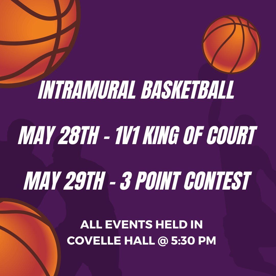 Join us in Covelle Hall today and tomorrow at 5:30 pm for some basketball competition!

#OSUIT #StudentLife #IntramuralSports #Health #Wellness #CampusActivities #CampusLife #FreeStudentEvent