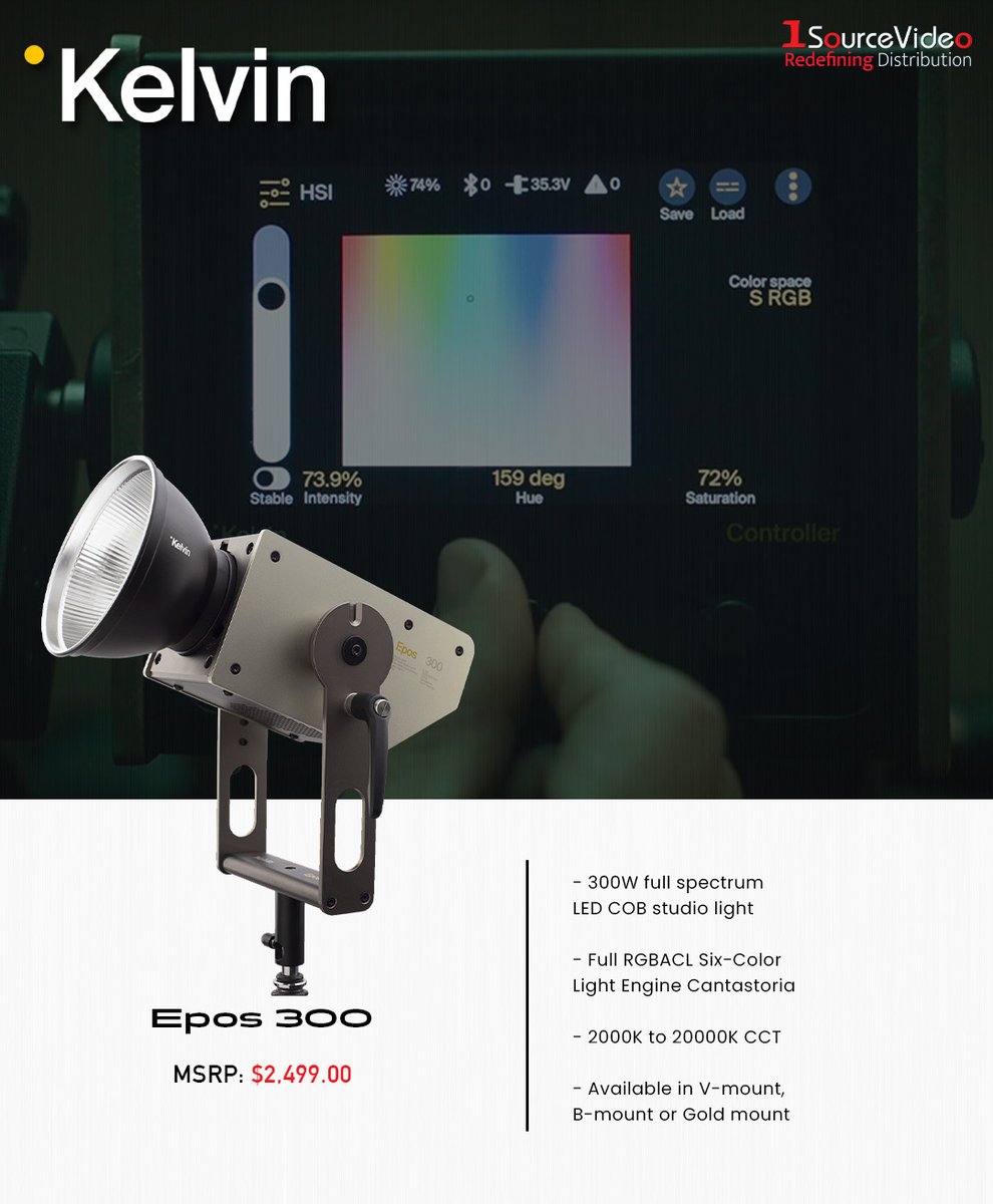 Kelvin's Epos 300 is a 300W full spectrum LED COB studio light that's made to withstand life on set!

#Kelvin #1SourceVideo #Epos300 #LEDlighting #fullspectrumLED #Cantastoria #scandinaviandesign #madeinnorway #weatherproof #filmmaking #distribution #RedefiningDistribution