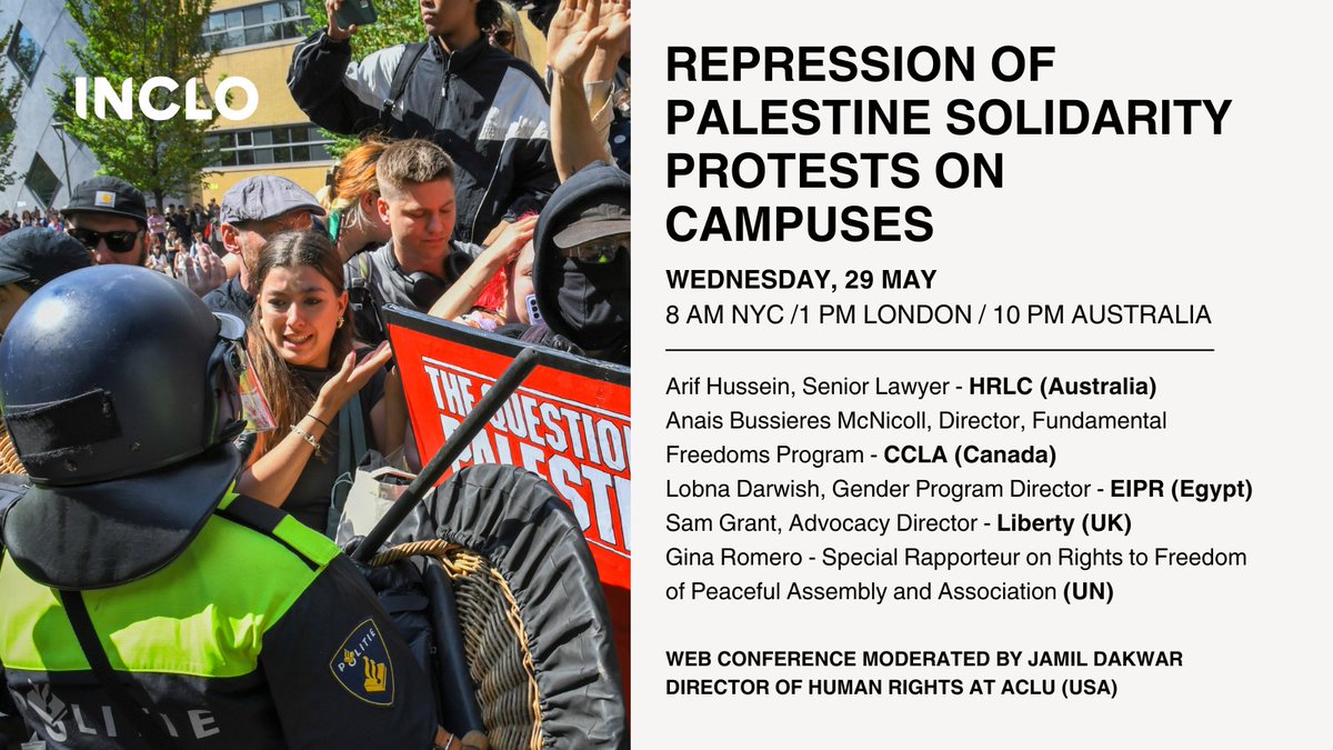 📢New speakers confirmed for tomorrow's talk on the repression of Palestine solidarity protests in universities: @Ginitastar UNSR on Freedom of Assembly and Sam Grant, Advocacy Director at @libertyhq. Join us! ➡️Registration us02web.zoom.us/webinar/regist… @ACLU @EIPR