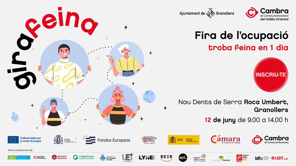 📢 El 12 de juny arriba GiraFeina amb més de 250 ofertes i 36 empreses
✅ Sota l’eslògan 'Troba feina en 1 dia', els candidats podran presentar-se a ofertes en format speed dating
📍Nau Dents de Serra (@rocaumbertfa) 
ℹ️ i inscripcions: granollers.cat/ocupaciogirafe…
@CambraVallesOr