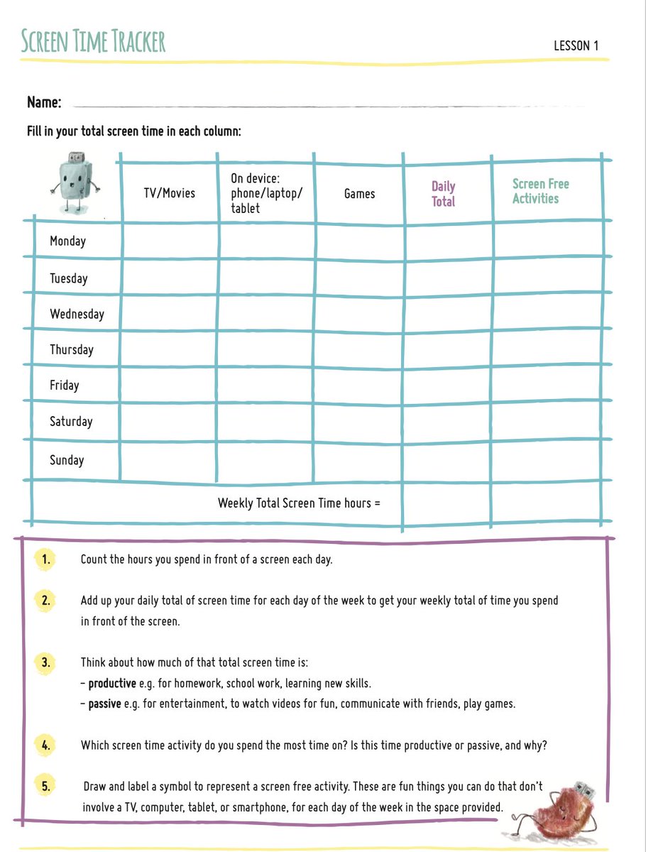 ⏲️This #Screentime Tracker is a great way to encourage your pupils to consider their screentime habits, and to help them strike a healthy balance! ➡️The activity is part of the free HTML Heroes #onlinesafety programme for 3rd & 4th Class: bit.ly/3wck2e9 #Edchatie