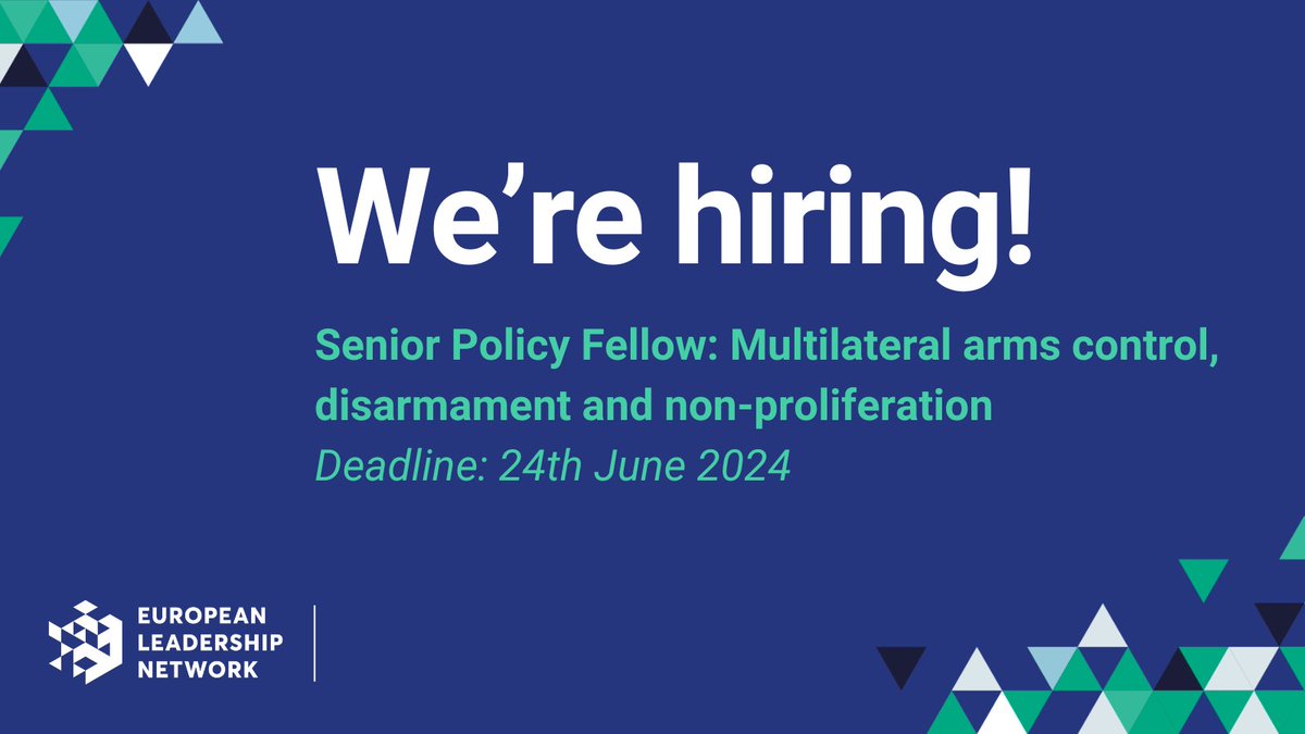 🚨We're hiring! We are looking for two new members to join as Policy Fellow and Senior Policy Fellow in our multilateral arms control, disarmament and non-proliferation team. For full information including person specifications and details on how to apply, please head to our