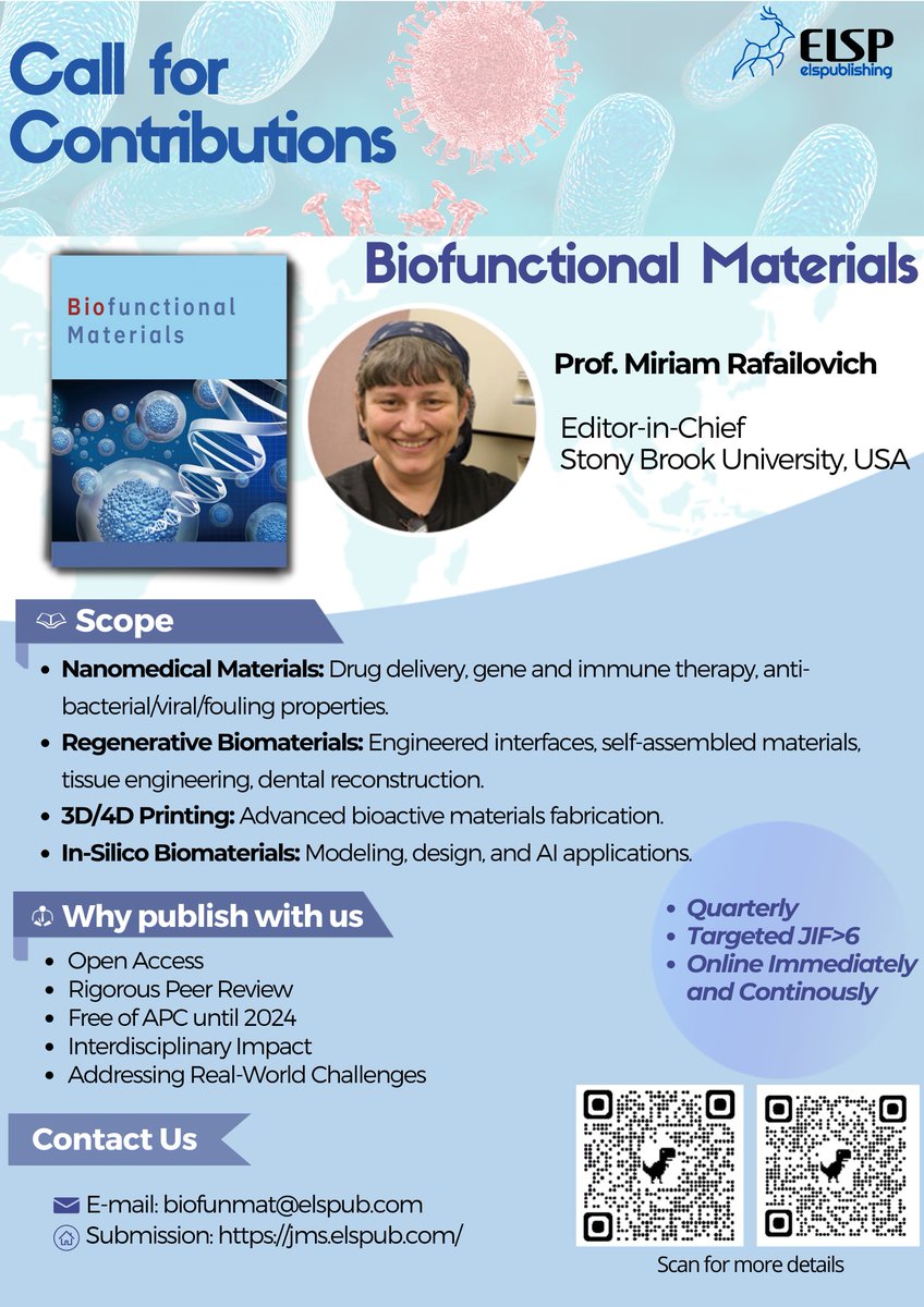 👀Allow me to draw your attention to the newly launched Journal Biofunctional Materials.
elspublishing.com/journals/biofu…
👨‍🔬I support this #OpenAccess journal as a Youth Editorial Board Members for #degradable #magnesium.
📩We welcome all contributions to our journal.