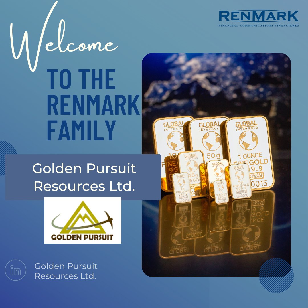 We'd like to welcome Golden Pursuit Resources Ltd. to the Renmark Family! Golden Pursuit Resources Ltd is a mineral exploration company whose principal focus is the acquisition, exploration, and development of mineral properties. #GDP #TSX-V #exploration #mining #NewClient