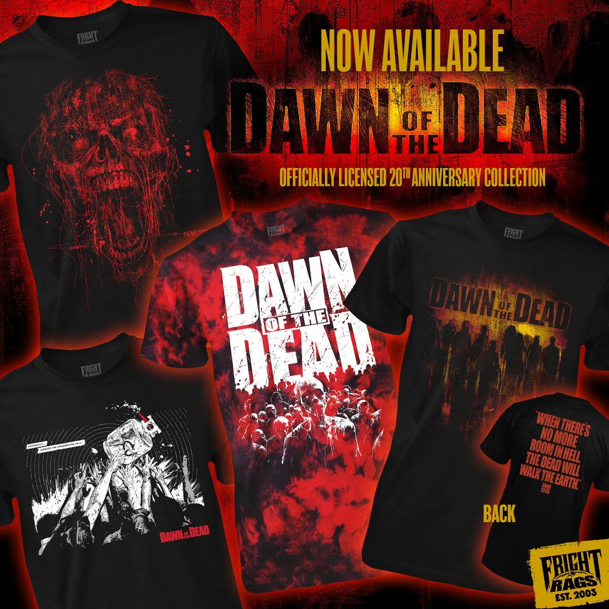 🧟🧟‍♂️🧟‍♀️🧟 Officially licensed DAWN OF THE DEAD (2004) 20th Anniversary shirt collection is ready! Four brand-new designs inspired by Zack Snyder's beloved remake. In-stock and ready to go. 👉 SHOP: bit.ly/4dYHt1m